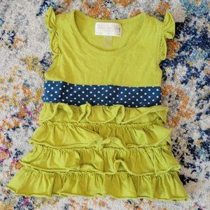 green and navy polka dot ruffle belted tunic top